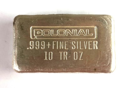 Colonial 10 Oz .999 Fine Silver Ingot/Bar