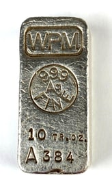 WPM 10 oz .999 Fine Silver Ingot/Silver