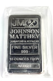 Johnson Matthey 10 oz .999 Fine Silver Ingot/Bar