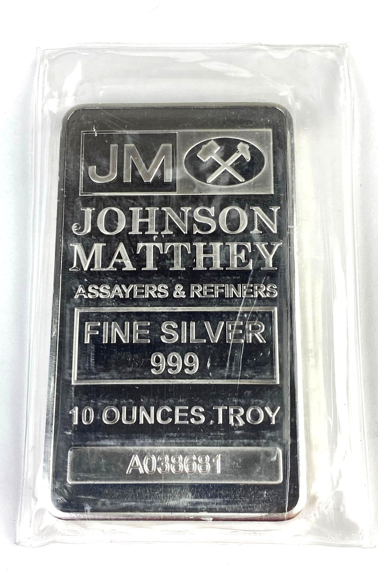 Johnson Matthey 10 oz .999 Fine Silver Ingot/Bar (1 of 2)