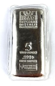 Republic Metals Corporation 5 oz .999 Fine Silver Ingot/Bar