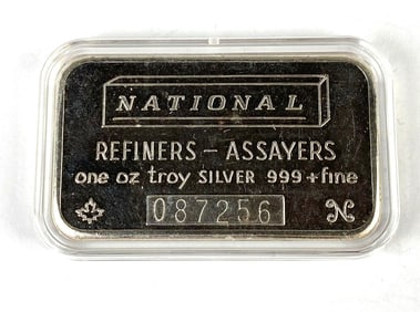 National 1 oz .999 Fine Silver Ingot/Bar