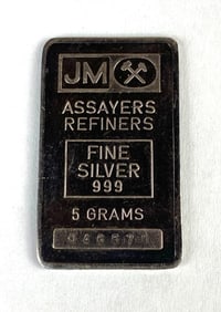 JM 5 Grams .999 Fine Silver Ingot/Bar
