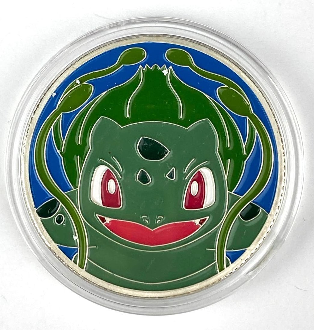 Colorized Pokemon Bulbasaur 1 oz .999 Silver Round: Colorized Pokemon Bulbasaur 1 oz .999 Silver Round