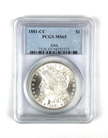 1881 CC US Morgan Silver Dollar PCGS Graded MS65