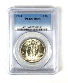 1944 US Walking Liberty Half Dollar PCGS Graded MS65