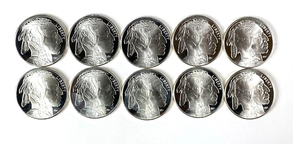 Group of 10 Highland Minting Buffalo Design 1 oz .999 Fine Silver Rounds