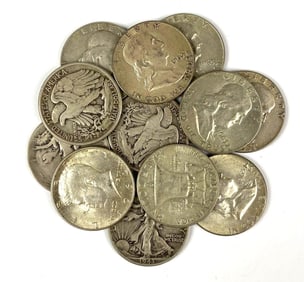 Group of 12 Assorted Silver Half Dollars