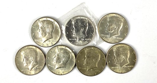 Group of 7 US Kennedy Half Dollars