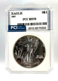 PCI Graded 1987 U.S. $1 Silver Eagle MS70