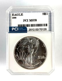 PCI Graded 1988 U.S. $1 Silver Eagle MS70