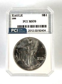 PCI Graded 1990 U.S. $1 Silver Eagle MS70