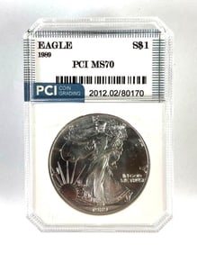 PCI Graded 1989 U.S. $1 Silver Eagle MS70