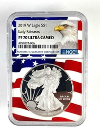 NGC Graded 2019 U.S. $1 Silver Eagle FP70