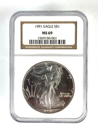 NGC Graded 1991 U.S. $1 Silver Eagle MS69