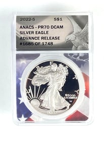 ANACS Graded 2022 U.S. $1 Silver Eagle PR70