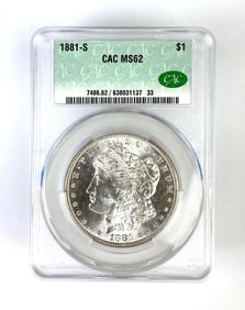 CAC Graded 1881 S US Morgan Silver Dollar MS62