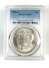PCHS Graded 1921 S US Morgan Silver Dollar MS63