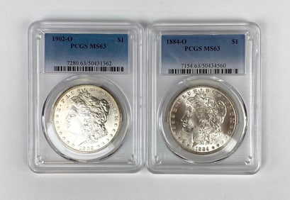 Group of 2 Graded US Morgan Silver Dollar MS63