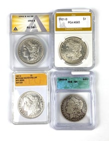 Group of 4 Graded US Morgan Silver Dollars