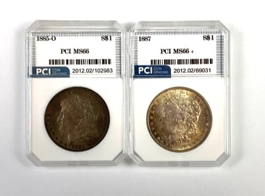 Group of 2 PCI Graded US Morgan Silver Dollar MS66