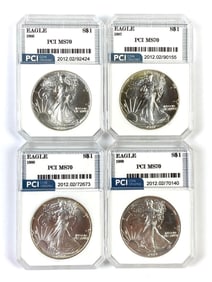 Group of 4 PCI Graded US Silver Eagle Dollar MS70