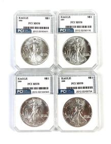 Group of 4 PCI Graded US Silver Eagle Dollar MS70