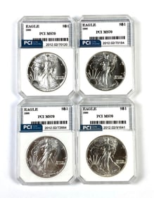 Group of 4 PCI Graded 1988 US Silver Eagle Dollar MS70