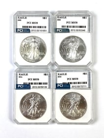 Group of 4 PCI Graded US Silver Eagle Dollar MS70