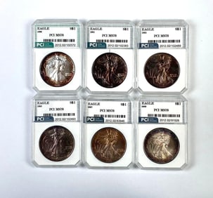 Group of 6 PCI Graded US Silver Eagle Dollar MS70