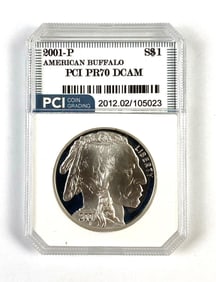 PCI Graded 2001 P US Buffalo Silver Dollar PR70