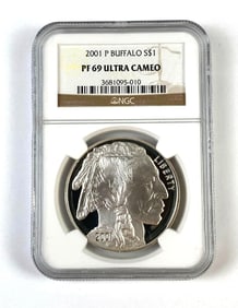 NGC Graded 2001 P US Buffalo Silver Dollar PF69