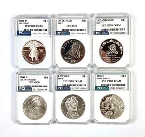 Group of 6 PCI Graded Commemorative US Silver Dollars