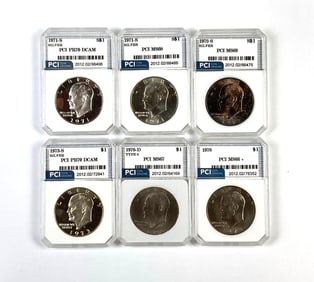 Group of 6 PCI Graded US Eisenhower Silver Dollars