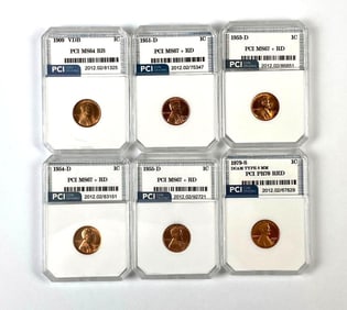 Group of 6 PCI Graded US Pennies