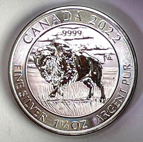 HTF 2022 Canada Bison Buffalo 1 1/4 oz .9999 Fine Silver Round BU