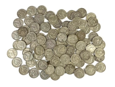 Group of 100 US Franklin Silver Half Dollars