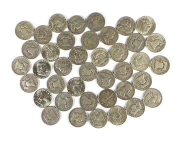 Group of 40 US Franklin Silver Half Dollars