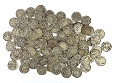 Group of 100 US Walking Liberty Silver Half Dollars