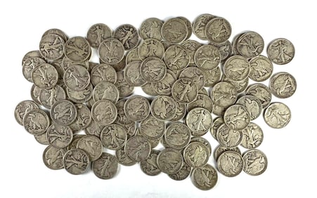 Group of 100 US Walking Liberty Silver Half Dollars
