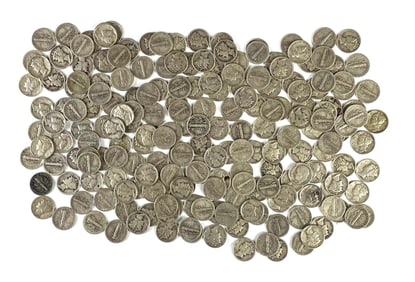 Group of 200 US Mercury Silver Dimes