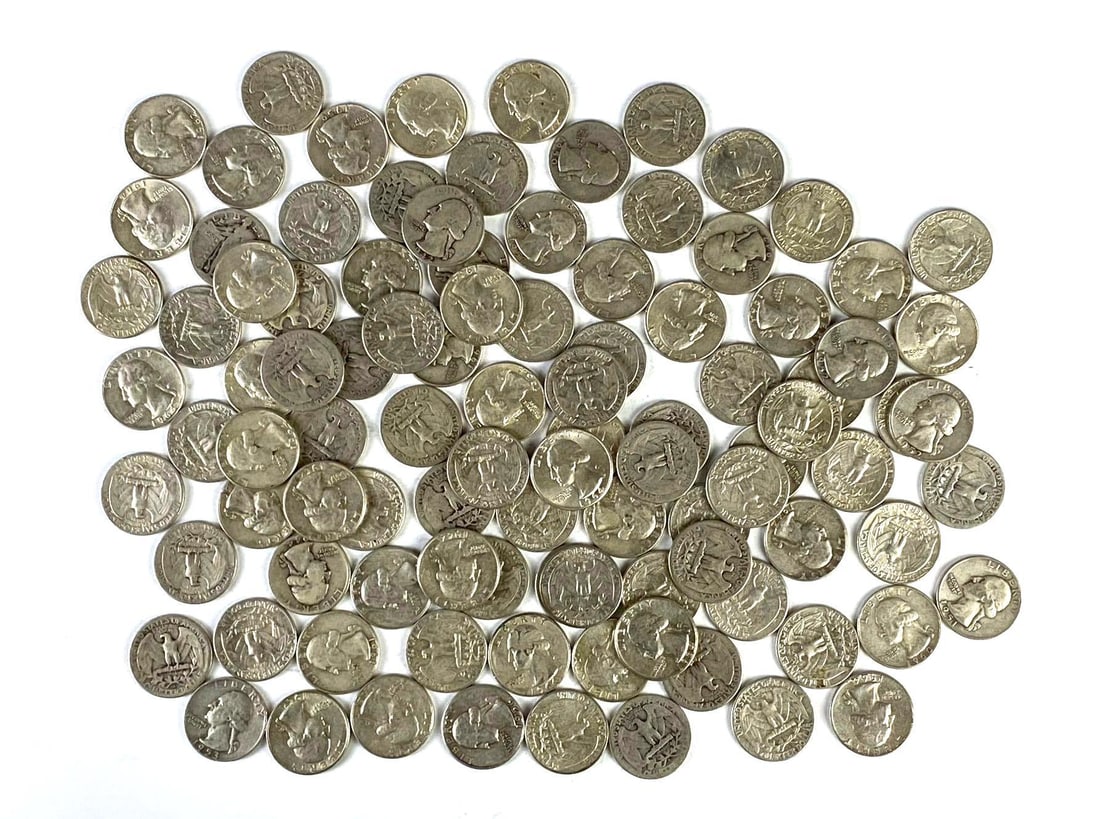 Group of 100 US Washington Silver Quarters (1 of 1)