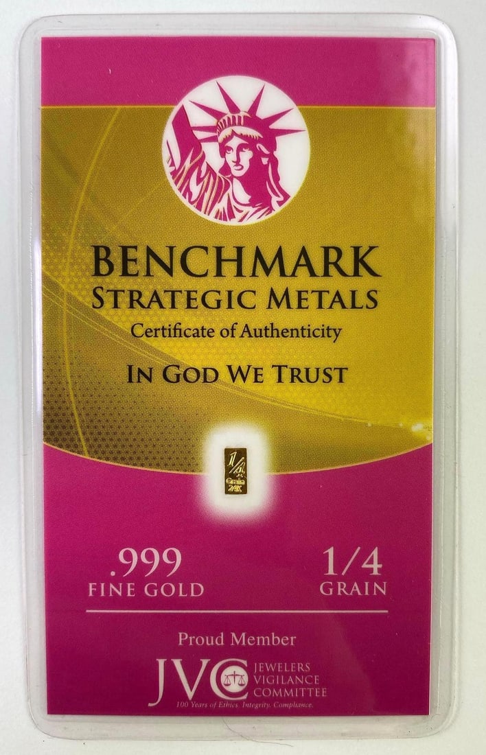 Benchmark Strategic Metals 1/4 Grain .999 Fine Gold Ingot: Benchmark Strategic Metals 1/4 Grain .999 Fine Gold Ingot