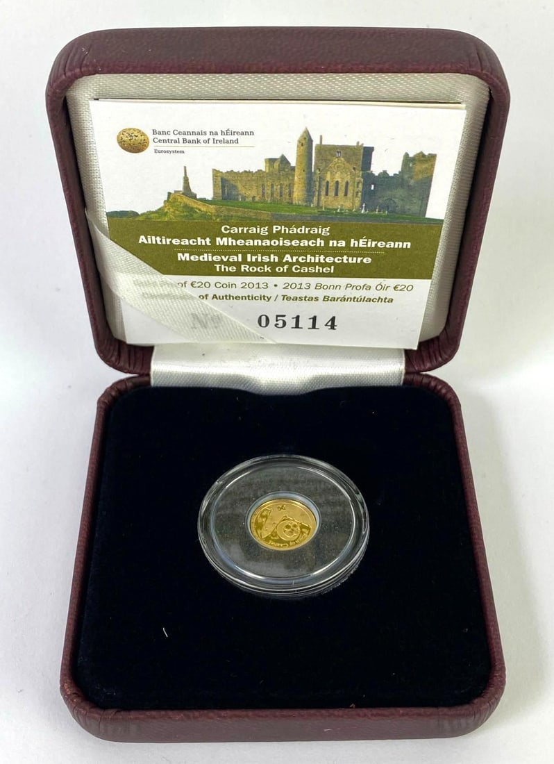 2013 Central Bank of Ireland ?20 Rock of Cashel .5g .999 Fine Gold Coin: 2013 Central Bank of Ireland 20 Rock of Cashel .5g .999 Fine Gold Coin includes COA