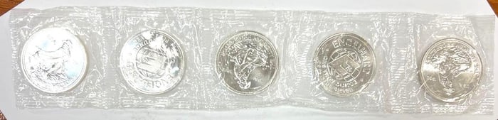 RARE Group of 5 Sealed ENGELHARD 1982 1 oz .999 Fine Silver Rounds