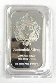 Scottsdale Silver Lion 1 oz .999 Fine Silver Ingot/ Bar