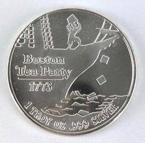 DON'T TREAD ON ME Boston Tea Party 1 oz .999 Fine Silver Round