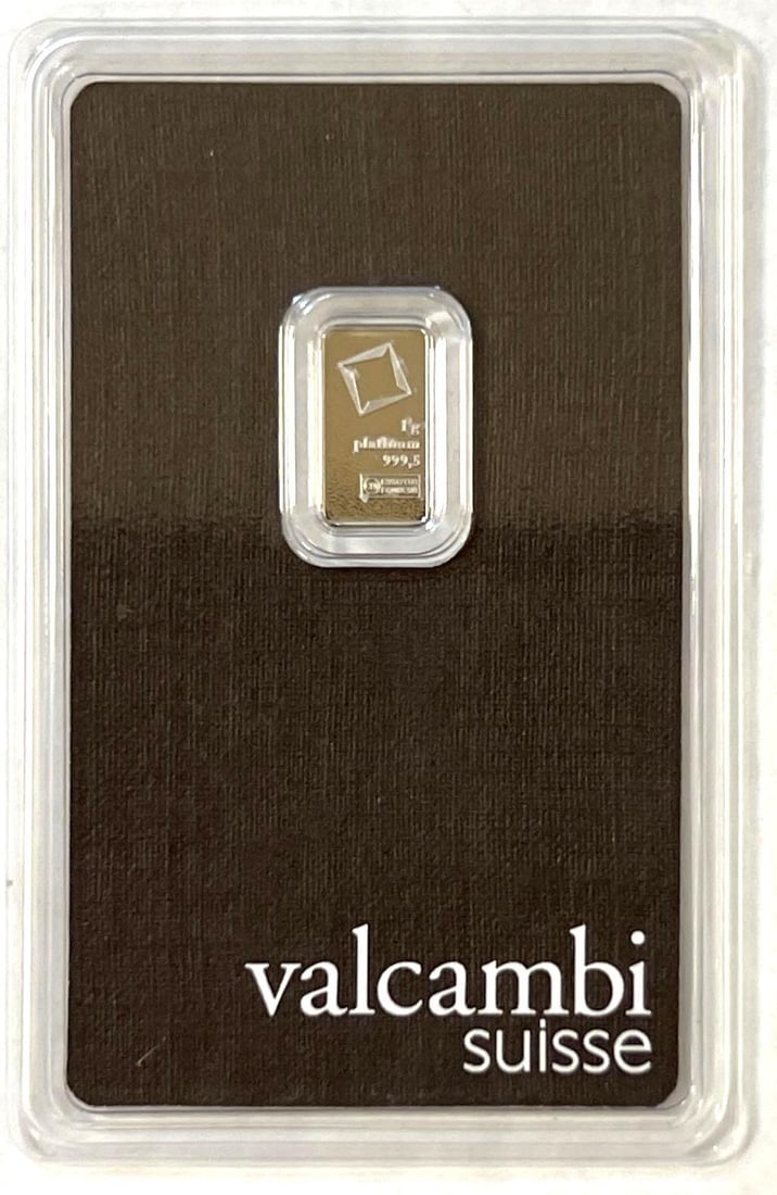 Valcambi Suisse Carded 1 gram .9995 Fine Platinum Bar in Assay Plastic: Valcambi Suisse Carded 1 gram .9995 Fine Platinum Bar in Assay Plastic