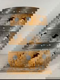 Rustic Oak Barrel Wine Rack