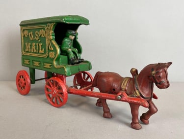Antique Cast Iron U.S. Mail Horse Drawn Carriage